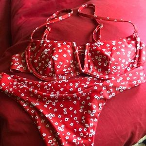 Red Floral Wired Swim Suit